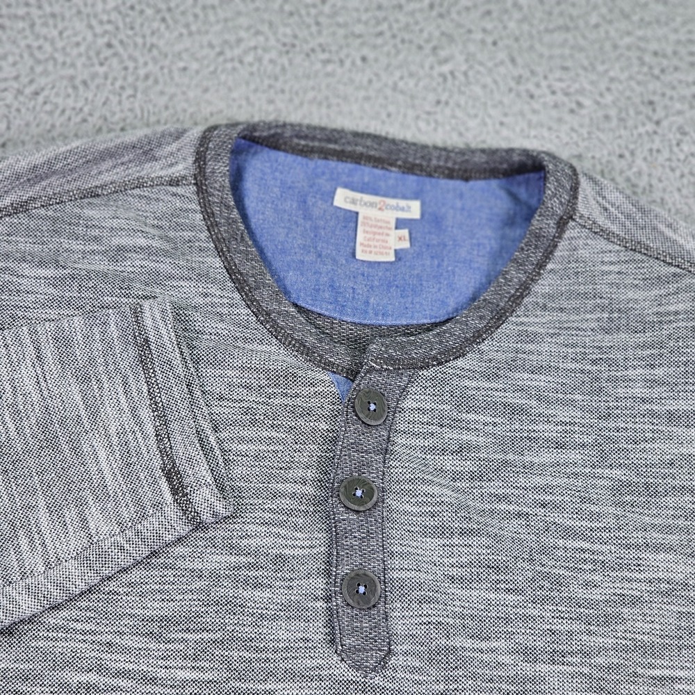 Carbon2Cobalt Henley Sweater Mens XL‎ Gray Long Sleeve Pullover Button Up Modern